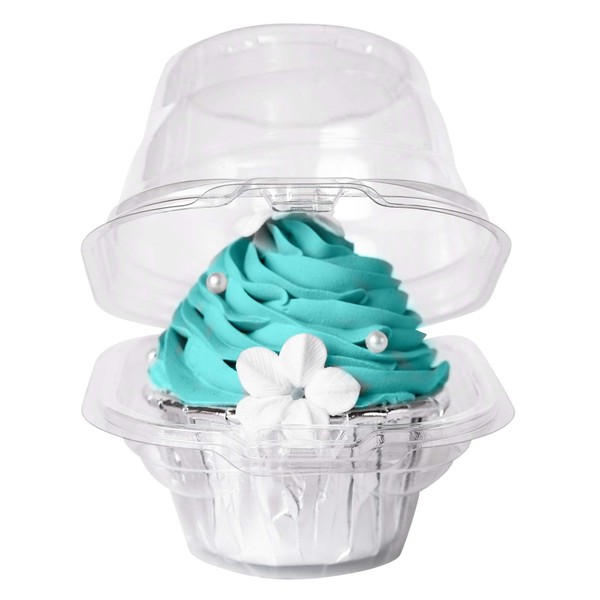 [50PCS]Single Clear Individual Cupcake Box,Small Stackable Take Out Container 1 Compartment with Lid Disposable Plastic Packaging,BPA-Free Dome Carrier Holder for Wedding Favor (Pack of 50)