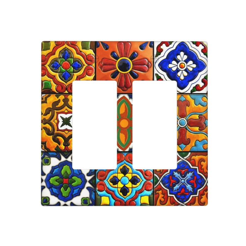 Wpshijia Switch Plate Mexican Talavera Ceramic Pattern 2 Gang Double