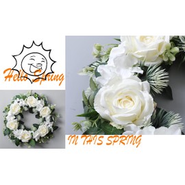 Spring Wreath for Front Door Artificial Peonies Summer Wreaths for Front Door Outside Wall Or Window Décor (White)