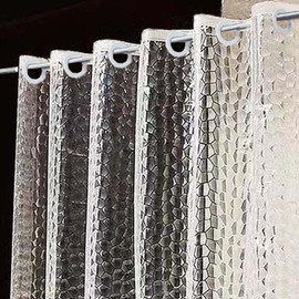 RFSCHOZ No Hook Shower Curtain or Liner - 8G Heavy Duty Cobblestone Bathroom Shower Curtain No Hooks Required, Waterproof Plastic & PVC Free, Standard Size 71 x 74, Pebble (Water)