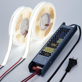 BENLUN 24V 15MM Wide COB LED Strip Light 32.8ft (2 Rolls of 16.4ft), 6000K Cool White Super Bright 25W/M 2750LM/M CRI 92 LED Tape Lights with Power Supply for Living Room Commercial