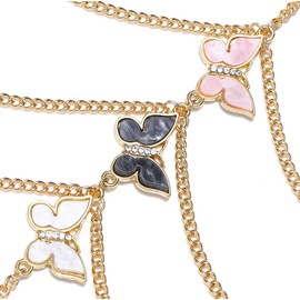 Cosydays Butterfly Leg Chain Gold Rhinestone Thigh Chains Layered Leg Body Chain Colorful Party Nightclub Body Chain Jewelry Accessories for Women and Girls
