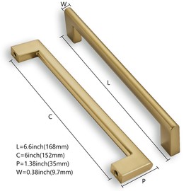 khtumeware 6 Inch Hole Center 2 Pack,Brushed Brass Cabinet Pulls Heavy Duty Solid Brushed Gold Kitchen Drawer Handle Antique Cabinet Hardware for Bathroom, Drawer, Cabinet
