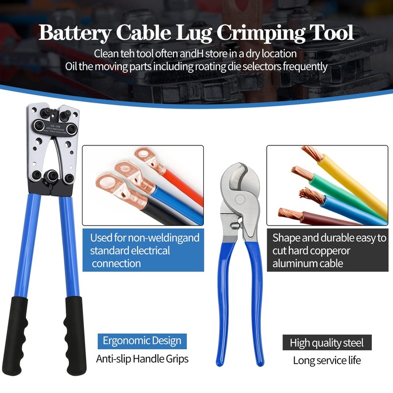 Battery Cable Lug Crimping Tool, Wire Crimper Tool with Cable