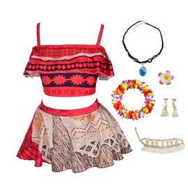 Dressy Daisy Traje de baño Princesa para niñas con Accesorios, 2 Dos Pieza Tankini, Un mar de Aventuras natación Playa Verano Fiesta, 8 años, Rojo