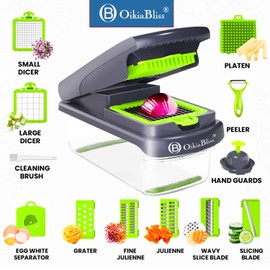 OikiaBliss Veggie Chopper, 8-Blade Onion Slicer Dicer, Drain System, Fruit & Potato Cutter, French Fry Maker, Cheese & Salad Chopper, Kitchen Tools & Gadgets, Container, Home Accessories (Gray)