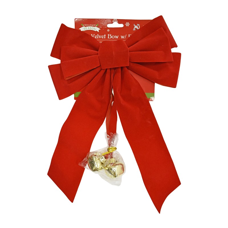 Set of 2 Red Velvet Festive Holiday Christmas Bows With