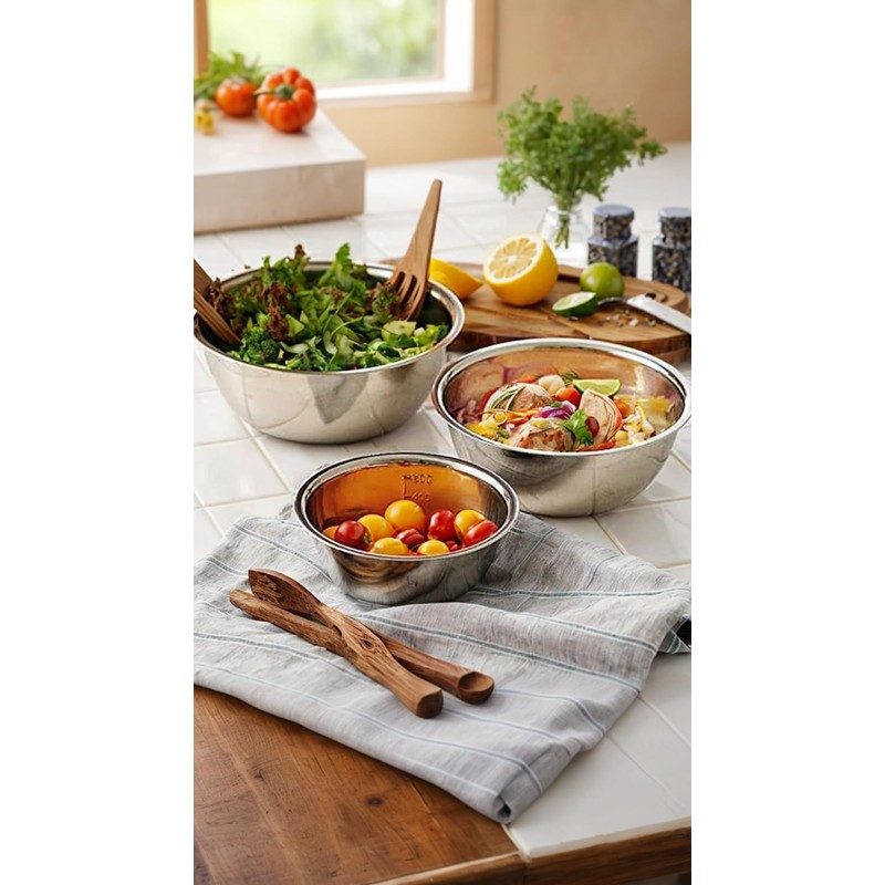 5-Piece Stainless Steel Mixing Bowl Set, Premium Nesting Design for