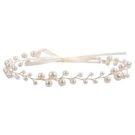 Tocado para Novia Perlas Doradas, Enredadera de Cabello Flexible de Cobre, Accesorio para Boda y Festivales, Diadema Ligera para Mujer, Diseño Capa, 1 Pieza