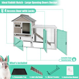 Gowoodhut 46.5" L Rabbit Hutch Indoor Outdoor Rabbit Cage with Run, Pull Out Tray, Asphalt Roof Large 2 Story Bunny Hutch Wooden Chicken Coop Guinea Pigs Pet House Cage for Small Animals,Grey