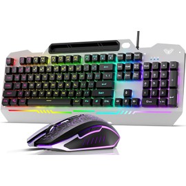 AULA Keyboard, T102 104 Keys Gaming Keyboard and Mouse Combo with RGB Backlit...