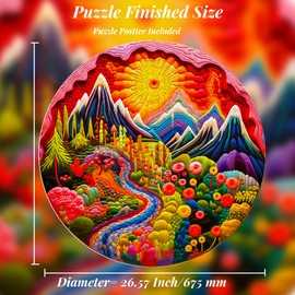 Bgraamiens Puzzle 3D Visual Needle Point Style Gorge with Flowers 1000 Pieces Round Puzzle for Adult,Colorful Puzzle for Adult