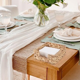 Moosky Napkin Holder for Table, Water Hyacinth Napkin Dispenser for Kitchen Dining Farmhouse Rattan Napkin Holders For Paper Napkins Wicker Napkin Basket