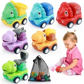 PEAKTOP 6Pcs Pull Back Car, Dinosaur Toy Cars For Toddlers, Brightly Coloured Toddler Toy Cars, Press And Go Toy Car, Baby Toy Cars Set For 1 2 3 Year Old Boys Girls Christmas Birthday Gifts