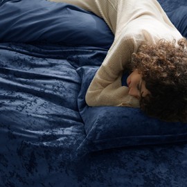 PHF Truly Velvet Duvet Cover Set Queen Size, 3pcs Ultra Soft Breathable Comforter Cover Set, Luxury Cozy Flannel Duvet Cover with Pillow Shams Bedding Collection, 90" x 90", Navy