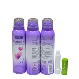 Trio Pack, Feminine intimate Deodorant Delicate & Fragrant Deodorant for Freshness 150mL, Specially formulated for feminine intimate use, With Free Aloe Vera Lip Balm
