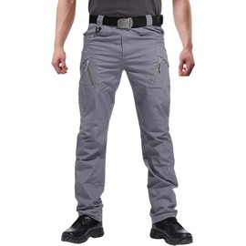 Susclude Men's Tactical Pants Stretch, 9 Pockets Rip Stop Lightweight Cargo Work Military Trousers Outdoor Hiking Pants Gray 36Wx36L