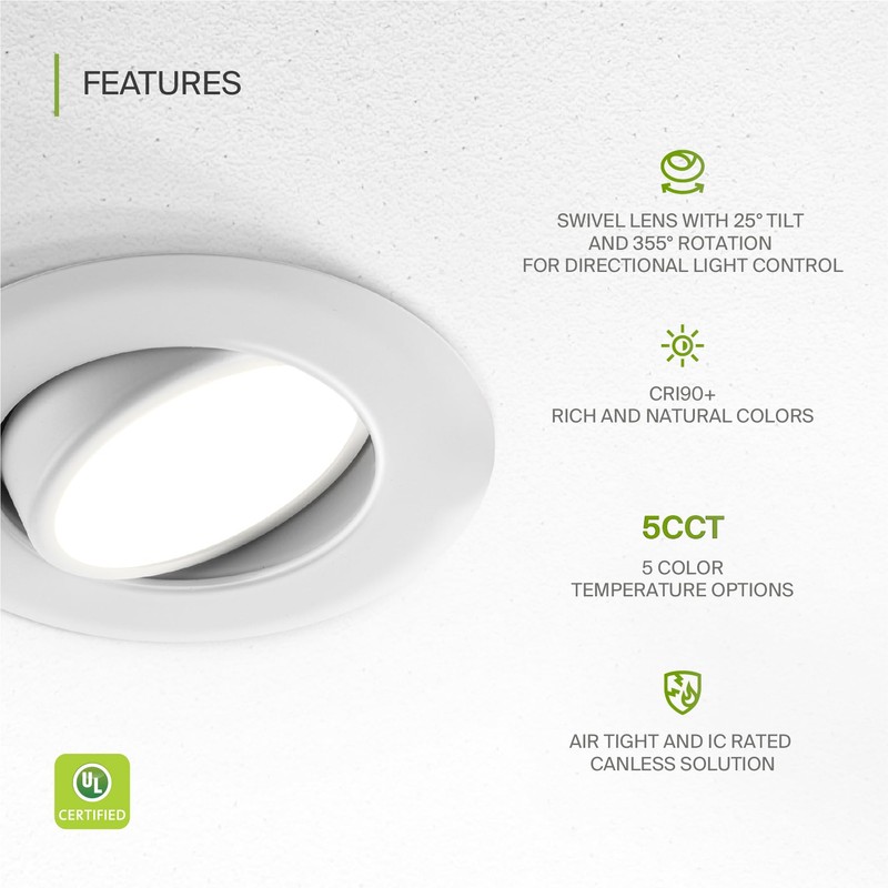 ASD 6 Pack 4 Inch Gimbal LED Recessed Lighting with
