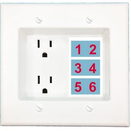 RiteAV Custom 2 Gang 6 Port Recessed Duplex Receptacle 15A Power Outlet Wall Plate White