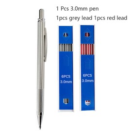 3.0 mm Art Painting Pencil Set with Black/Red Leads, Stainless Steel Metal Mechanical Pencil, Sketch, Crafting, Automatic Pencils, 2B (3.0 mm Pen, 1 x Grey, 1 x Red Lead Core)