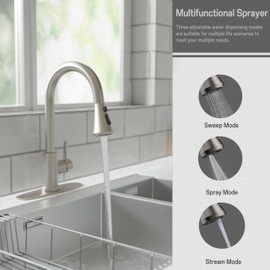 VXV Kitchen Faucets, Brushed Nickel Kitchen Faucet with Pull-Down Sprayer, Stainless Steel Sink Faucet for Farmhouse, RV, and Bar, Pull Out Kitchen Faucet with Deck Plate and 1/2'' Adapters