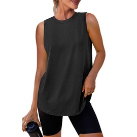 Women's Workout Tops Crew Neck Athletic Tank Tops Sleeveless Loose Fit Yoga Running Gym Shirts for Women Black L