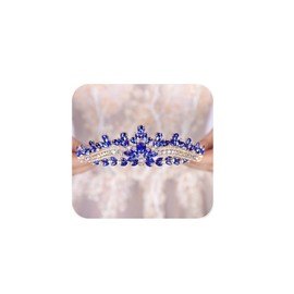 Teyglen Blue Crystal Crown and Tiara for Women Wedding Rhinestone Princess Tiaras Headband Bridal Hair Accessories for Party Prom Brithday (Blue)
