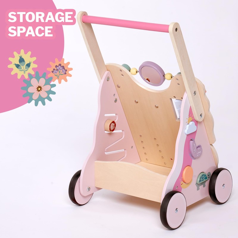 Giant bean Wooden Baby Push Walker for Girls Toddler Kids