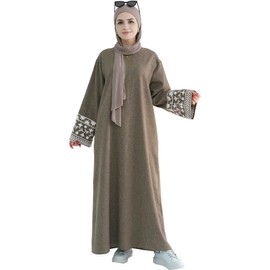 khalat Muslim Abaya Dress Women 1PC Islamic Prayer Robe Flower Embroidery Lightweight Kaftan Maxi Dress Coffee