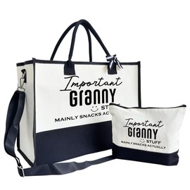 SUSZDOU Important Granny Bag, Granny Stuff Tote Bag, Canvas Beach Bag, Canvas Tote Bag for Women, Cotton Canvas Bag Gift for Granny, Mother's Day Gift for Her Grandma Granny, Funny Gifts for Granny