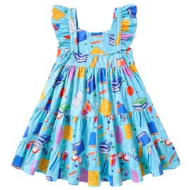 Vieille Little Girls Back to School Dress Size 7 Kids Summer School Dress Girls Ruffle Sleeveless Sundress Size 7 8