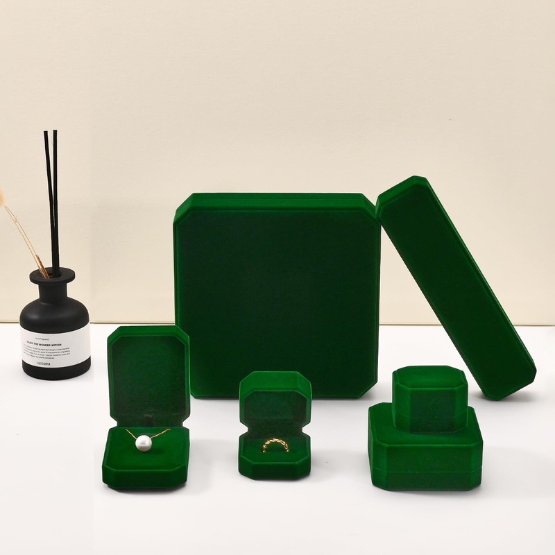 Oirlv Dark Green Velvet Ring Box Single Ring Storge Box