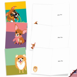 The Best Card Company - 20 Miss You Note Cards (4 x 5.12 Inch) - Cute Boxed Stationery, Bulk Animal Notecards (10 Designs, 2 Each) - Puppy Eyes AM9275MYG-B2x10