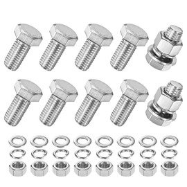 M METERXITY 10-Pack Hex Head Screw Bolt with Nuts Flat & Lock Washers M12x25mm Stainless Steel Bolts and Nuts Kit Fully Threaded Metric Bolt Assortment for Equipment/Machinery