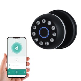 Smart Door Lock - 4-in-1 Keyless Entry Door Knob with Fingerprint, Keypad, APP Control & Backup Keys, Wood Door Lock for Home, Office, Apartment