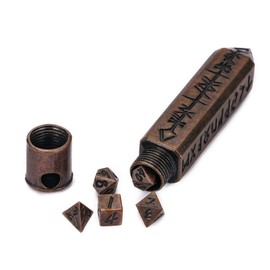 CRITALLIC Mini DND Dice Set with Rune Keychain Case,7PCS D&D Polyhedral Metal Dice Set for Dungeons and Dragons TTRPG Games Roleplaying Games Shadowrun Pathfinder MTG(Red Copper)