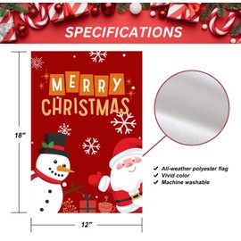 Merry Christmas Garden Flag 12x18 Inch Double Sided - Premium Xmas Yard Flag for Outside - Santa Claus Snowman Red Winter Holiday Durable Burlap Small Vertical Outdoor Decorative Flag for Home Decor