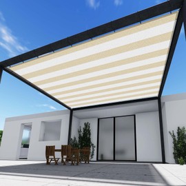 TANG Sunshades Depot 3'x4' Straight Side Sun Shade Sail 180 GSM White with Beige Stripes Patio Rectangle Shade Fabric UV Blocker Shelter Deck Dock Carport Driveway Pergola Cover Outdoor Backyard Deck