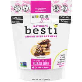 Wholesome Yum Besti Natural Sugar Substitute - Keto Granulated Monk Fruit Sweetener Blend With Allulose (No Erythritol) - Non GMO, Zero Calorie, Zero Carb, Sugar Free, No Aftertaste (12 oz)