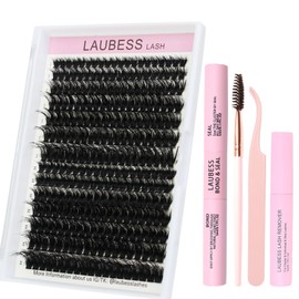 Lash Extension Kit LAUBESS Lash Clusters Kit Cluster Eyelash Extensions Kit Eyelash Clusters Lash Bond and Seal Waterproof Tweezers Brush Lash Glue Remover (Kit 60D/80D-D-Mix8-18(3D)