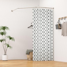 Corner Shower Curtain Rod, Diamond Shaped Shower Pole, Curved Shower Curtain Rod for Bathroom, 304 Stainless with 12 Ring Hooks & Ceiling Support [Sides: 22"-34.8", Middle: 28"-43.7"] (Silver)