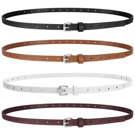 TRIWORKS 4 Pack Women Skinny Leather Belts for Jeans Dress Thin Waist Belts for Ladies with Silver Buckle