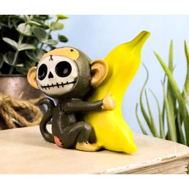 Ebros Gift Furrybones Baby Munky Monkey Loves Banana Voodoo Skeleton Figurine 3" Tall Furry Bones Monkey See Monkey Do Small Sculpture