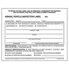 100-Pack, Annual Vehicle Inspection Label, 2-Ply Adhesive Vinyl, Prenumbered, DOT Compliant, J. J. Keller & Associates, Inc.