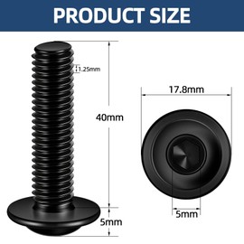 MewuDecor M8 x 40mm Flanged Button Head Socket Cap Screws, Black Oxide, Full Thread, Allen Socket Drive, 304 Stainless Steel, 10 PCS