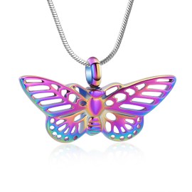Minicremation Cremation Jewelry for Ashes Memorial Keepsake for Beloved's Ashes Urn Pendants Butterfly Cremation Necklace for Ashes (Colorful)