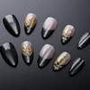 24Pcs Gold Star Press on Nails Short Almond French Tip