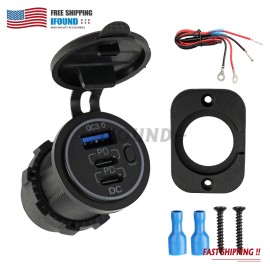 Cahuczlhoz QC3.0 + PD USB C Car Fast Charger Power Socket Outlet 12V-24V for Boat RV Marine
