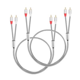 SJINYITONG 2RCA to 2RCA Cable 10.8Ft/3.3M,（Silver/2 Cable） Gold-Plated 2 RCA Male to 2 RCA Male Stereo Audio Cable for Home Theater, HDTV, Amplifiers, Hi-Fi Systems,Speakers and etc