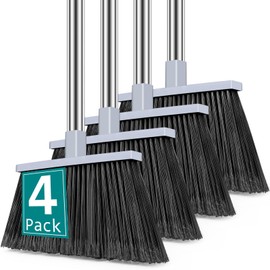 4 Pack Outdoor Broom, 58" Long Handle Heavy Duty Broom, Angle Broom for Floors，Commercial & Industrial Broom for Sweeping Indoor, Garage, Kitchen